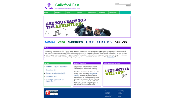Screenshot of the Guildford East District Scout Council website