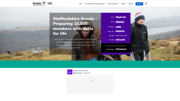 Screenshot of the Staffordshire County Scout Council website