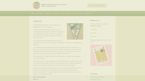 Screenshot of the Halliford Women's Institute website