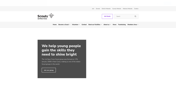 Screenshot of the The First New Cross (The Greys) Scout Group website