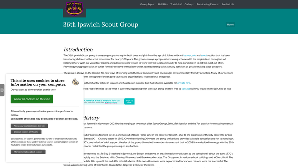 Screenshot of the 36th Ipswich Scout Group website