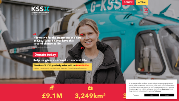 Screenshot of the Air Ambulance Charity Kent Surrey Sussex website