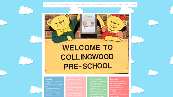 Screenshot of the Collingwood Under Fives Pre-School website