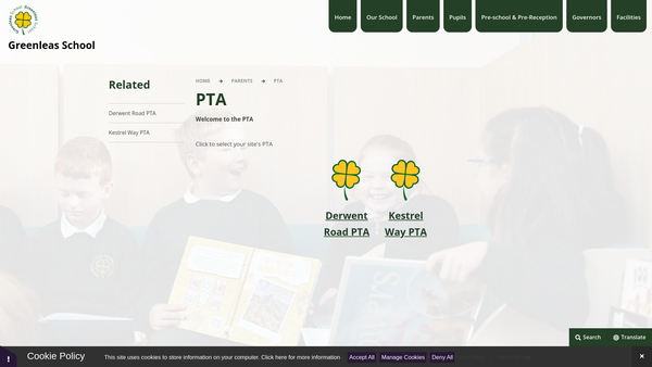 Screenshot of the Greenleas Lower School PTA website