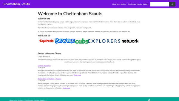Screenshot of the Cheltenham District Scout Council website