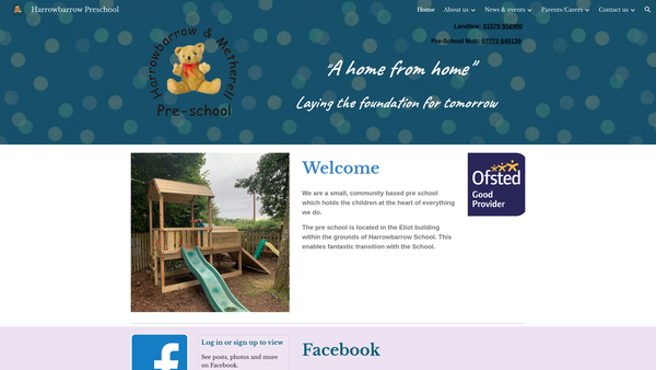 Screenshot of the Harrowbarrow And Metherell Pre-School website