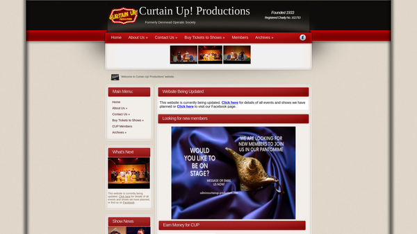 Screenshot of the Curtain Up Productions Formerly Known As Denmead Operatic Society website