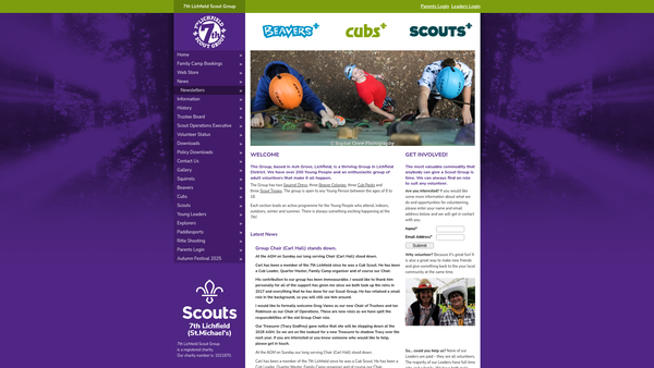 Screenshot of the 7th Lichfield (St Michael's) Scout Group website
