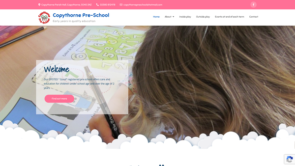 Screenshot of the Copythorne Preschool Playgroup website