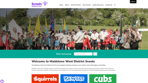 Screenshot of the Maidstone West District Scout Council website