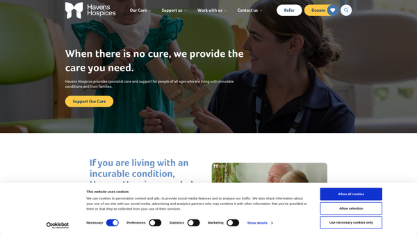 Screenshot of the Havens Hospices website