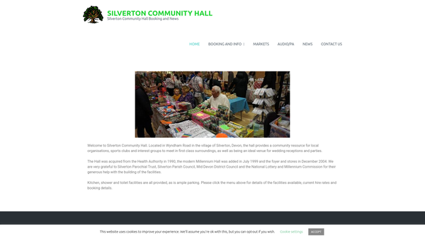 Screenshot of the Silverton Community Hall website