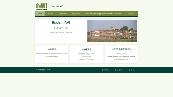 Screenshot of the Bosham Women's Institute website