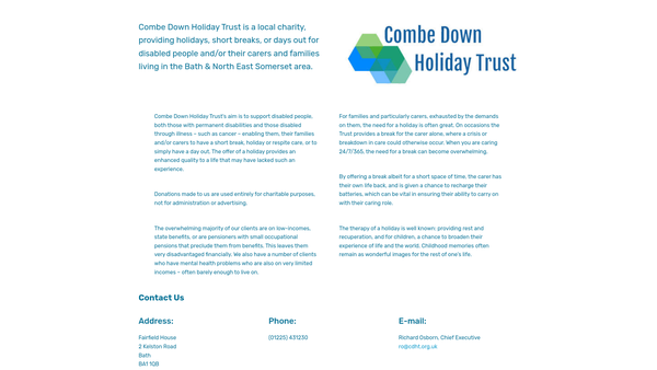 Screenshot of the Combe Down Holiday Trust website