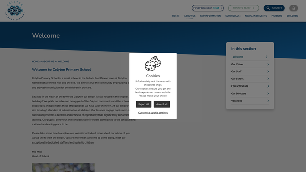 Screenshot of the Colyton County Primary School Parents Teachers And Friends Association website