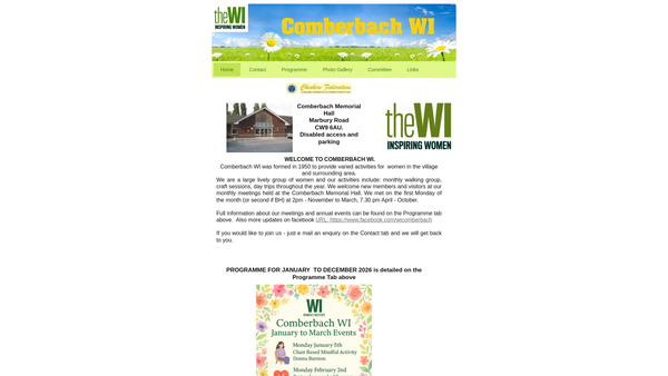 Screenshot of the Comberbach Women's Institute website
