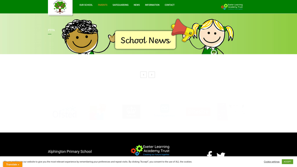 Screenshot of the Alphington Primary School Parents Teachers And Friends Association website