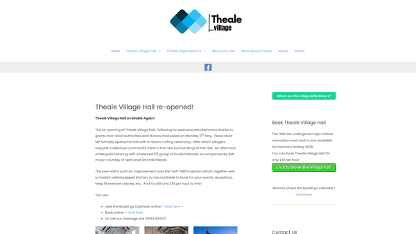 Screenshot of the Theale Village Hall website