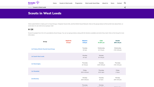 Screenshot of the 1st Pudsey Scout Group website