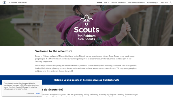 Screenshot of the 7th Feltham Sea Scout Group website