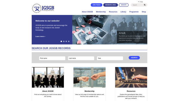 Screenshot of the Jewish Genealogical Society Of Great Britain website