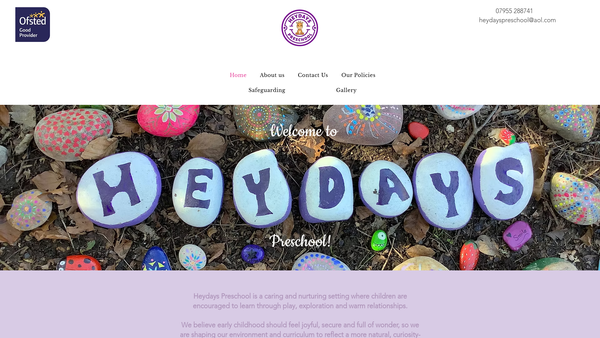 Screenshot of the Heydays Pre-School website