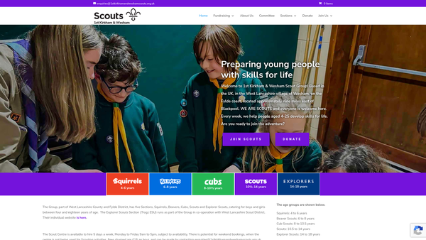 Screenshot of the 1st Kirkham And Wesham Scout Group website