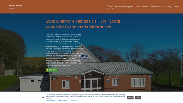 Screenshot of the Whitmore And District Village Hall Foundation website