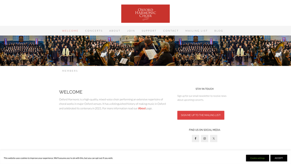 Screenshot of the Oxford Harmonic Choir website