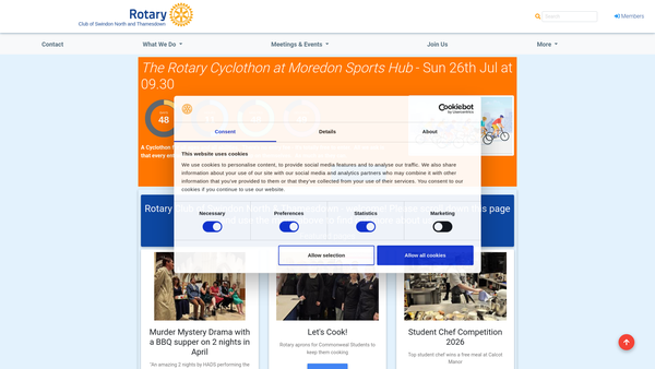 Screenshot of the Rotary Club of Swindon North & Thamesdown website