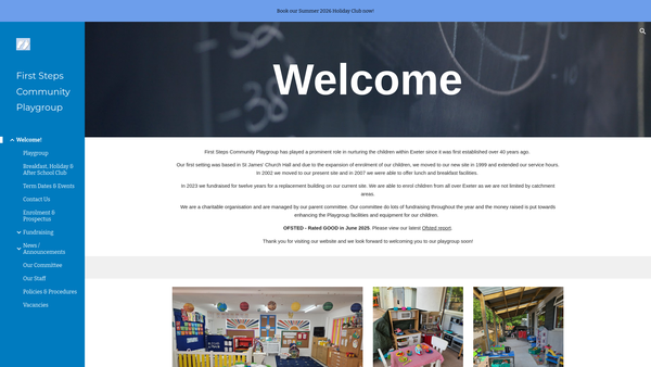 Screenshot of the First Steps Community Playgroup website