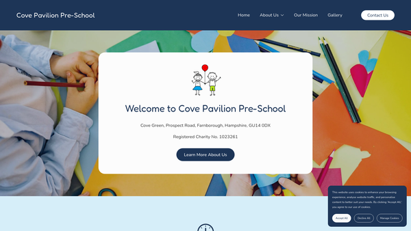 Screenshot of the Cove Pavilion Playgroup website