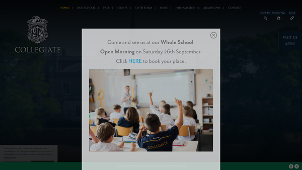 Screenshot of the Collegiate Parents' Society website