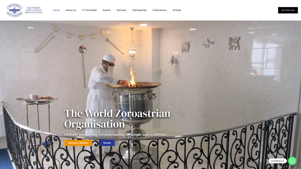 Screenshot of the The World Zoroastrian Organisation Ltd website