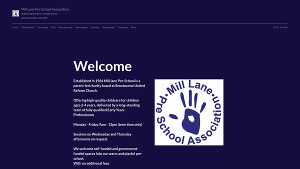 Screenshot of the Mill Lane Pre-School Association website