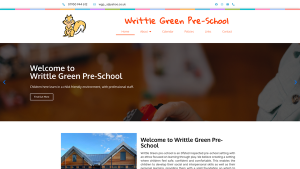 Screenshot of the Writtle Green Pre-School website