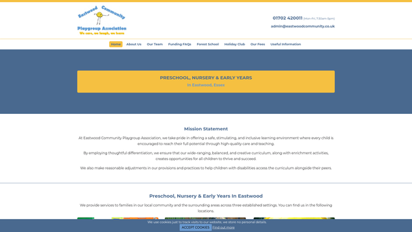 Screenshot of the Eastwood Community Playgroup Association website