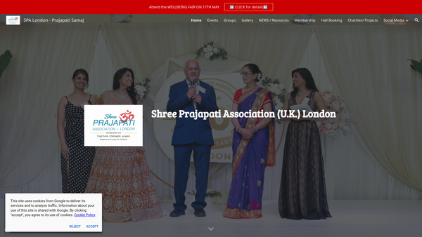 Screenshot of the Shree Prajapati Association UK (London Branch) website