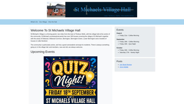 Screenshot of the St Michaels Village Hall website