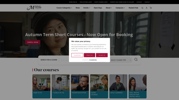 Screenshot of the Morley College Limited website