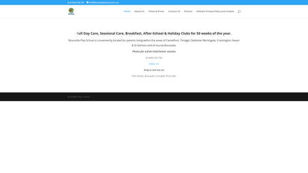 Screenshot of the Boscastle Pre-School Playgroup website