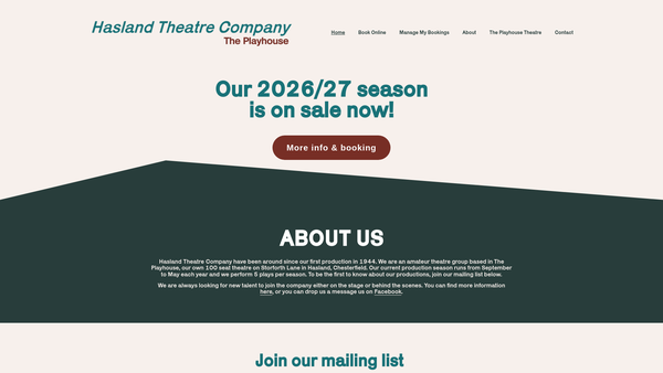 Screenshot of the Hasland Theatre Company website