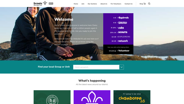 Screenshot of the Warrington East District Scout Council website