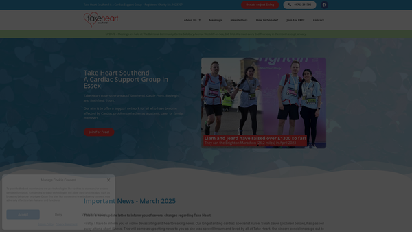 Screenshot of the Take Heart Southend And District Cardiac Support Group website