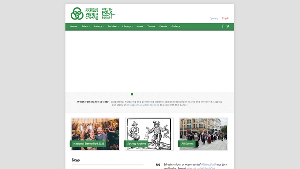 Screenshot of the Cymdeithas Ddawns Werin Cymru ( Welsh Folk Dance Society ) website