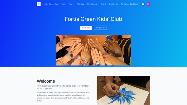 Screenshot of the Fortis Green Kids' Club website