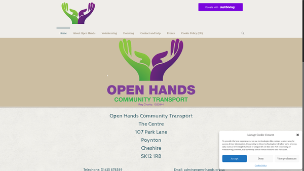 Screenshot of the Poynton Open Hands Community Transport website
