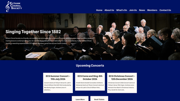 Screenshot of the Eltham Choral Society website
