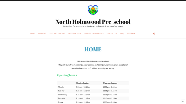 Screenshot of the North Holmwood Pre-School website