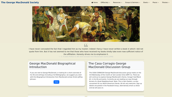 Screenshot of the George Macdonald Society website